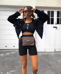 Black Biker Shorts Outfit Ideas Black Biker Shorts With A Matching Crop Top And Black Denim Jacket Visit Daily Dress Me At Dailydressme Com For Mo Fashion Inspo Outfits Fashion Short Outfits