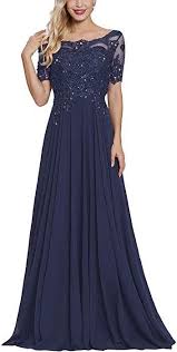 Mother Of The Bride Groom Dresses With Short Sleeves Long Maxi Formal Evening Party Gown For Women Navy Com Imagens Vestidos Glamourosos Vestidos Especiais Belos Vestidos