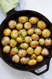Garlic Chive Butter Roasted Potatoes Roasted Baby Potatoes With Garlic Chives Butter Easy Potato Recipes Roasted Potato Recipes Potato Recipes Side Dishes