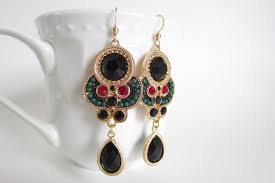 Black And Gold Jewelry From Spain Spanish Style Earrings Soutache Style Earrings Black And Green Jewelry Bold Earrings Statement Earrings Formal Bold Earrings Formal Jewelry Green Jewelry