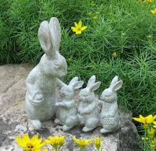 Bunny Rabbit Mom 3 Babies Sculpture Primitive French Country Farmhouse Decor New Country Country Farmhouse Decor French Country Farmhouse Rabbit Sculpture