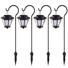 Hampton Bay Solar Matte Black Outdoor Integrated Led Shepard Hook Landscape Path Light With Hammered Glass Lens 4 Pack 93603 The Home Depot Solar Path Lights Solar Landscape Lighting Solar Lights Garden