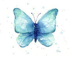 I've decided to share the watercolor process with you as well! Blue Butterfly Watercolor Painting By Olga Shvartsur