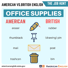 Vocabulary The Job Hunt American Vs British English Office Supplies English Vocabulary Words Learn English Words American English Vs British English
