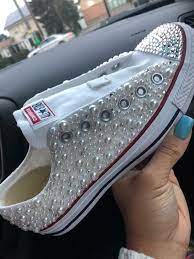White Pearl Chuck Taylor All Star Converse With Bling For Etsy Running Shoes For Men Chuck Taylors Bling Converse