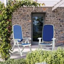 Delta Adjustable Folding Sling Chair Set 3 Piece Nr Deltaset Blue Sling Chair Pool Furniture Chair Set
