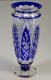 Vase Florence En Cristal Incolore Double Bleu Cobalt Du Val St Lambert Joseph Simon Ht 31cm Blown Glass Art Antique Glass Art Glass Vase