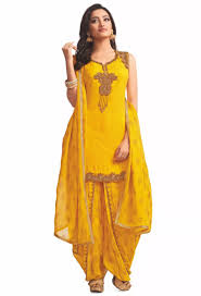 embroidered georgette punjabi suit in yellow ladyselection embroidered georgette punjabi suit in yellow