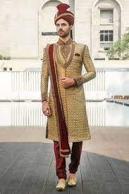 A Graceful Fawn Embroidered Sherwani Groom Dress Men Sherwani For Men Wedding Wedding Dresses Men Indian