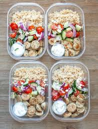Four Greek Meal Prep Bowls On A Table Meal Prep Bowls Greek Recipes Lunch Meal Prep