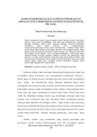 Unsur kebugaran jasmani yang pertama adalah kecepatan atau speed. Pdf Jaminan Kebendaan Dan Jaminan Perorangan Sebagai Upaya Perlindungan Hukum Bagi Pemilik Piutang