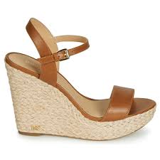 Michael Michael Kors Jill Wedge Leather Jute Sandals Acorn 9