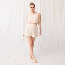 OHS Teddy Borg High Waist Shorts, Cream