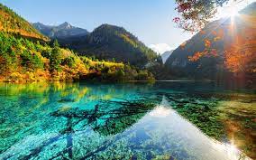 Download Wallpapers Crystalline Turquoise Lake Autumn Blue Lake Asia Jiuzhaigou National Park China Besthqwallpapers Com Beautiful Nature Wallpaper Hd Desktop Background Nature Nature Pictures