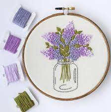 Digital Embroidery Pattern Purple Lilac Floral Mason Jar Design Pdf Download In 2021 Digital Embroidery Patterns Floral Embroidery Patterns Embroidery Patterns