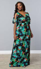 Tropical Palm Print Plus Size Maxi Dresses Plus Size Outfits Dresses