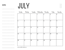 Download This July 2020 Printable Calendar With Space For Notes On The Left Side July 2017 Calendar To P In 2020 Calendar Printables Print Calendar September Calendar