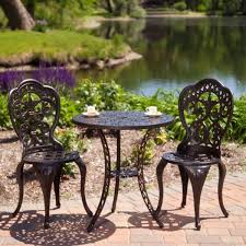 3 Piece Cast Aluminum Outdoor Bistro Set With Table And 2 Chairs Outdoor Bistro Set Outdoor Patio Furniture Sets Patio Furniture Sets