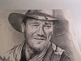 VTG Paul Madore LE John Wayne Movie Star Western Cowboy Spurs SN Print  Drawing