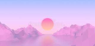 Skylines city aesthetics, aesthetic beautiful city building reflection transparent background png clipart. Abstract Vaporwave Landscape With Sun Rising Over Pink Mountains And Sea On Calm Pink And Blue Background Stock Vector Illustration Of Retrowave Holographic 174786542