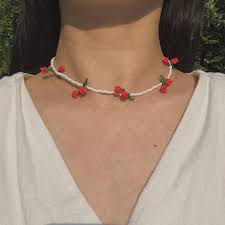 Fruit Cherries Seed Bead Necklace 90s Etsy In 2021 Girly Jewelry Beaded Jewelry Necklace Designs