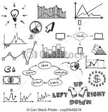 business finance doodle hand drawn elements concept graph chart pie arrows signs