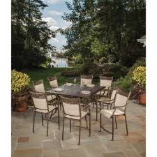 Hampton Bay Statesville Pewter 3 Piece Outdoor Balcony Height Dining Set Outdoor Dining Set Patio Outdoor