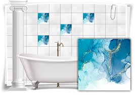 Jedes badezimmer hat unterschiedliche bereiche, selbst die ganz kleinen. Fliesen Aufkleber Folie Marmor Ol Olfarben Abstrakt Gold Blau Weiss Bad Wc Deko Kuche Medianlux Shop