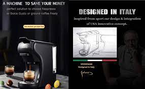 Brew rich, flavorful espresso that competes with the likes of popular coffee shops! Amazon Com Hibrew 4 In 1 Multi Function Espresso Dolce Gusto Machine Compatible With Nespresso Capsule Dolce Gusto Capsule And Ground Coffee Italian 19 Bar High Pressure Pump 1450w Purple Kitchen Dining