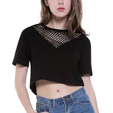 Black Boat Neck Net Tops Deep V Neck Crop Top Net Neck Black Small Affiliate Crop Tops Crop Top Casual Tops