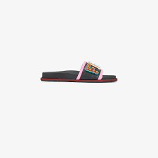 Fendi Studded Logo Leather Slides Browns