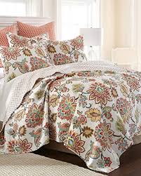 Whether you coordinate this dynamic printed design with your warm autumn décor or reverse this quilt to its versatile neutral pattern for an everyday look, you'll be surrounded in modern style. Levtex Madeline Jacobean Floral Vines 3pc Luxury Full Queen Size Quilt Set Rich Shades Of Orange Turquoise Blue Crimson Red Green Brown Amp Yellow Buy Online In Malta At Malta Desertcart Com Productid