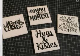 We didn't really care because we had old cruddy end tables. Custom Tile Coasters Diy Coasters Tile Ceramic Tile Crafts Homemade Coasters