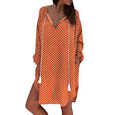 Pour toutes les femmes aux courbes avantageuses, qui savent ce qu'elles veulent livraison 72h livraison offerte à partir de 49€. Robe Grande Taille A Pois Greatestpak Femmes Sexy Imprimer Lache Manches Longues Col En V Soiree