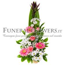 Bellis perennis l., 1753) nota come margheritina. Ciotola Funebre Con Rose Rosa E Margherite Bianche Funeral Flowers