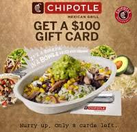 Delivered by email or printed at home, with the suggested use of spending the gifted money at chipotle. Top Offers Rzusa Chipotle 100 Gift Card