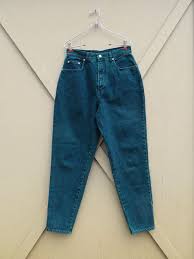 The best way to dry jeans is by hanging them up to air dry. 80s Vintage L A Blues Dark Green Color Wash High Waist Tapered Leg Jeans Tapered Leg Jeans Leg Jeans Green Colors