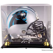 A view of a carolina panthers helmet before the game between the jacksonville jaguars and the carolina panthers at everbank field. Carolina Panthers Golden Classic Helmet Display Case With Mirrored Back