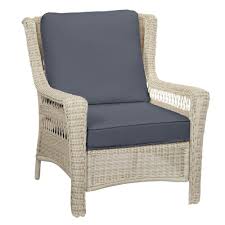 Hampton Bay Park Meadows Off White Wicker Outdoor Patio Lounge Chair With Cushionguard Sky Blue Cushions H125 01196400 The Home Depot Lounge Chair Outdoor White Wicker Patio Furniture Patio Lounge Chairs