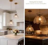 Brass Glass Ceiling Pendant Light, Hanging Chain lamp, with Vintage Lotus  Flower Glass Shade for Kitchen Island Dining Room Bedroom Living Room-12 ...