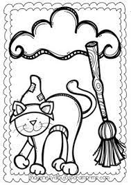 Dibujo De Halloween Escoba Y Gato De Bruja Para Colorear Art Halloween