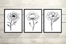 Black And White Floral Framed Art Set Of 3 Prints Set Of 3 Wall Art Flowers Decor Flowers Etsy In 2020 Black And White Wall Art Flower Wall Art White Wall Art