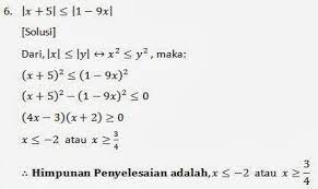 Dalam sebuah persamaan nilai mutlak linear satu variabel, garis bilangan digunakan untuk media yang berfungsi menunjukan nilai mutlak. Contoh Soal Pertidaksamaan Nilai Mutlak Satu Variabel Dan Penyelesaiannya