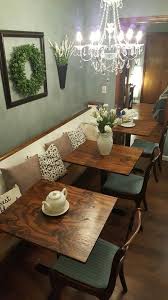 Eat In Kitchen Solution Church Pew From Craigslist And Cafe Style Tables Made By Hubby And Me J Church Cafe Design Church Interior Design Church Lobby Design