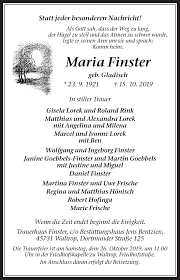 Traueranzeigen von Maria Finster
