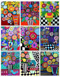 The paintings are super colorful and wonderfully abstract. Heather Galler Coloring Book Art Pages Peacocks Mermaids Famous Authors Flowers Trees Diy Coloring Book Art Folk Art Flowers Etsy Art Painting