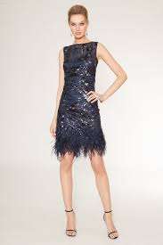 Sequin Sleeveless Dress With Feather Trim Teri Jon Dresses Pretty Blue Dress Cocktail Attire