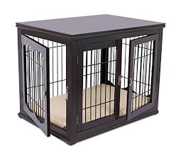 Internet S Best Decorative Dog Kennel With Pet Bed Double Door Wooden Wire Dog House Large Indoor Pet Crate Side Table Espresso Large Dog Crate Wire Dog Crates Dog Crate