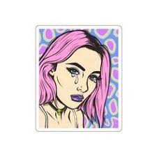 Pink Crying Comic Girl Vinyl Sticker Comic Madchen Aufkleber Schwarzer Mops
