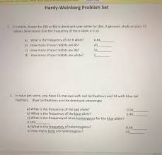 Name:_____date:_____ hardy weinberg problem set p 2 + 2pq + q 2 = 1 p + q = 1 p = frequency of the dominant allele in the population q = frequency of the recessive allele in the population p 2 = homozygous dominant individuals q 2 = homozygous recessive individuals 2pq = heterozygous individuals 1. Solved Can T Save Any New Changes Please Save A Copy To Chegg Com